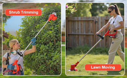 OUTIGO-KF8L schnur loser elektrischer Grass ch neider mit 2 Batterien und 4 Arten von Klingen, zum Mähen von Rasenflächen und Sträuchern im Freien