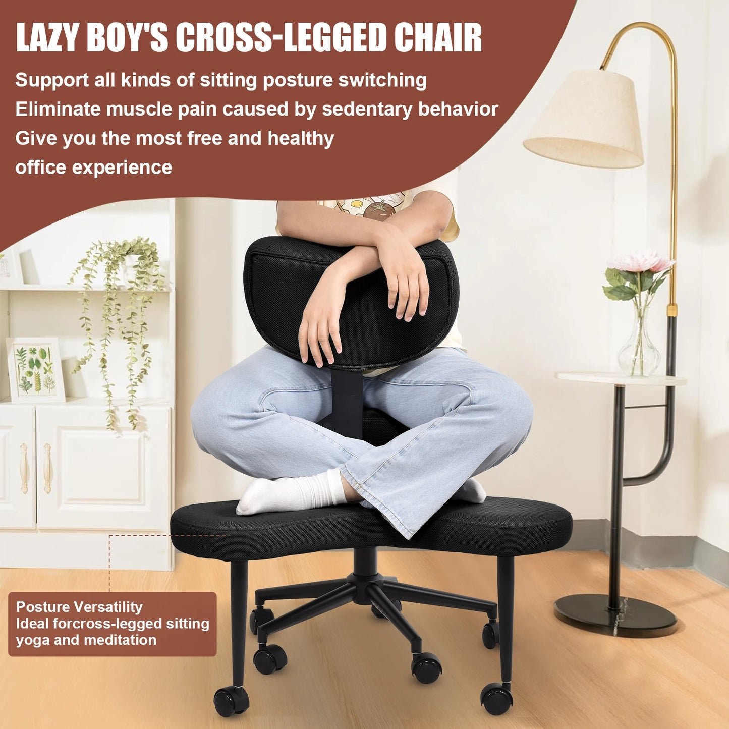 Stuhl mit gekreuzten Beinen, Stuhl mit gekreuzten Beinen für Erwachsene, höhenverstellbare Beinstütze mit Rollen zum Zappeln, zappelige Sitter mit mehreren Positionen