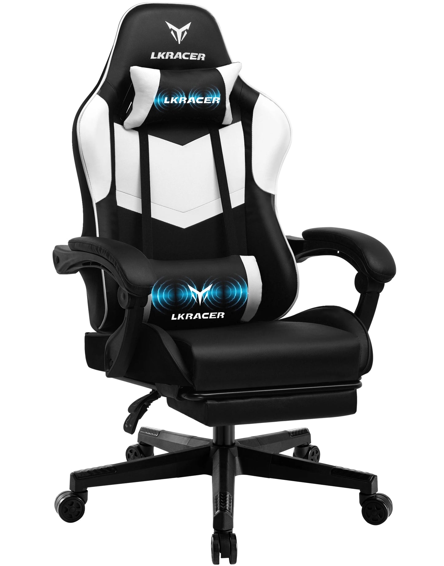 LUCKRACER Gaming Stuhl mit fußstütze Bürostuhl Ergonomisch mit verstellbare Lendenkissen, Kopfkissen Gaming Chair