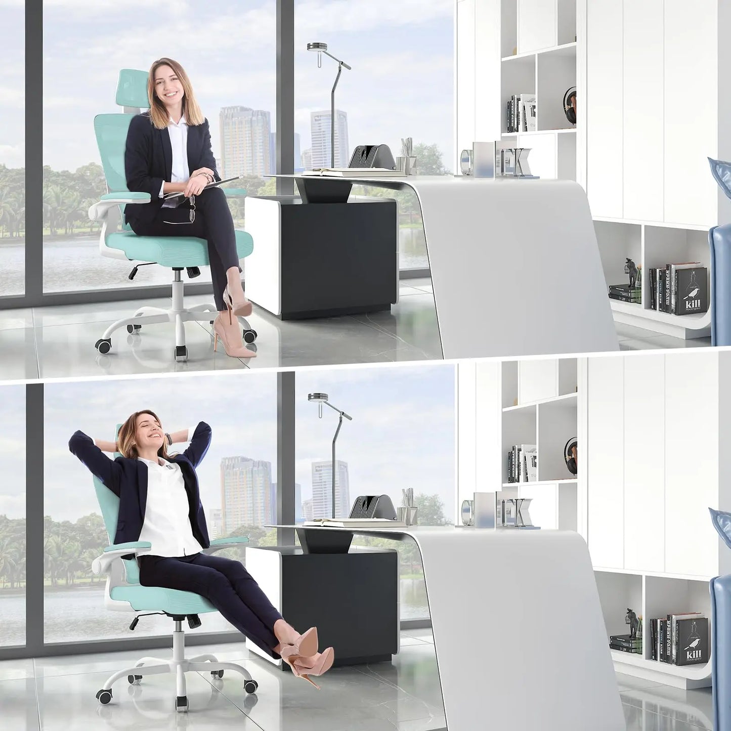 Ergonomic Office Chair, Desk Chair with Folding Armrests, Height-Adjustable, Breathable Backrest, Swivel Chair 360°