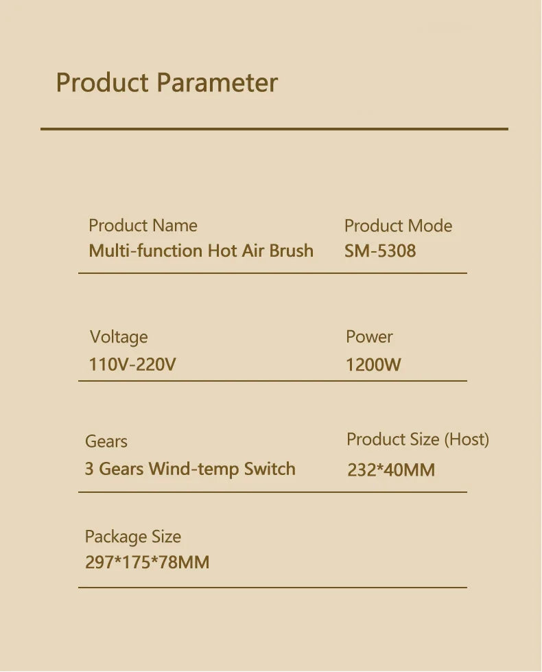 1200W Hair Dryer Hot Air Brush Styler Replaceable Head Straightener Curler Comb Roller One Step Electric Ion Blow Dryer Brush.