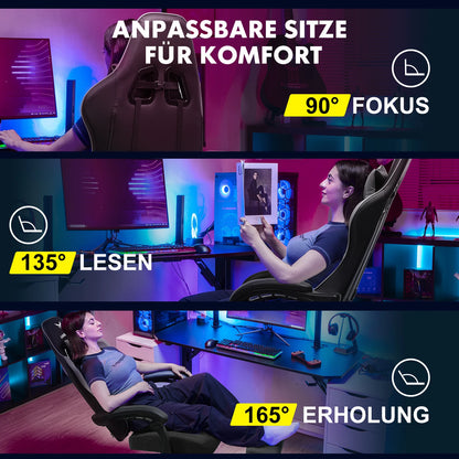 LUCKRACER Gaming Stuhl mit fußstütze Bürostuhl Ergonomisch mit verstellbare Lendenkissen, Kopfkissen Gaming Chair