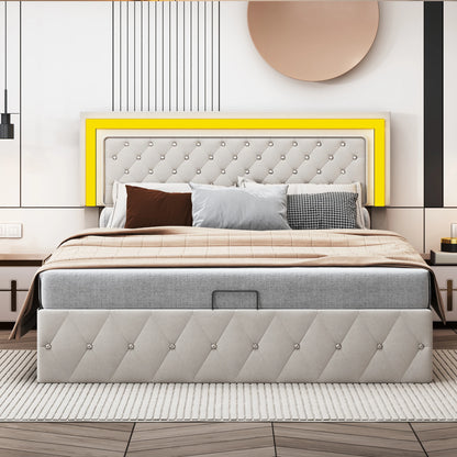 Rosahqnda gepolstertes Doppelbett 140 x 200 cm mit LED-Beleuchtung, hydraulischem Stauraumbett und Lattenrost, Funktionsbetten, Samt