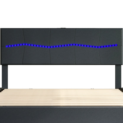 Rosahqnda Doppelbettgestell 140-160-180*200cm Polsterbett mit LED & USB & viel Stauraum, Jugendgästebett, PU, Beige/Schwarz