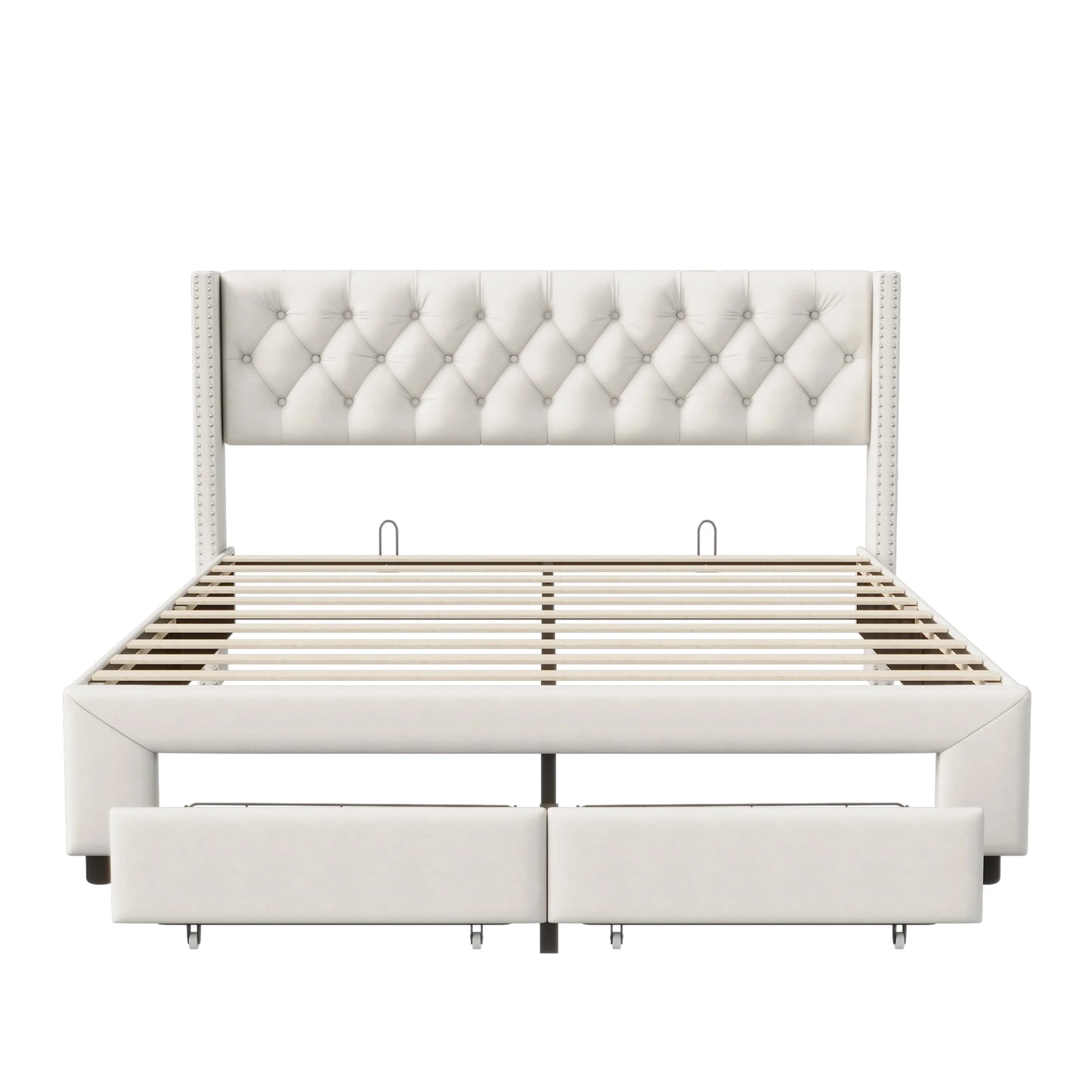 Rosahqnda Modernes Doppelbettgestell, 140 x 190 cm, Bett mit Stauraum, 160–180 x 200 cm, mit LED, USB und 2 Schubladen, Teenagerbett, Gästebett, Samtbeige