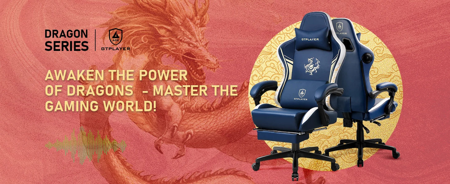 GTPLAYER Gaming Stuhl Gamer Stuhl mit Bluetooth-Lautsprechern und Fußstütze, Dragon Series Bürostuhl, Ergonomischer Gaming-Stuhl