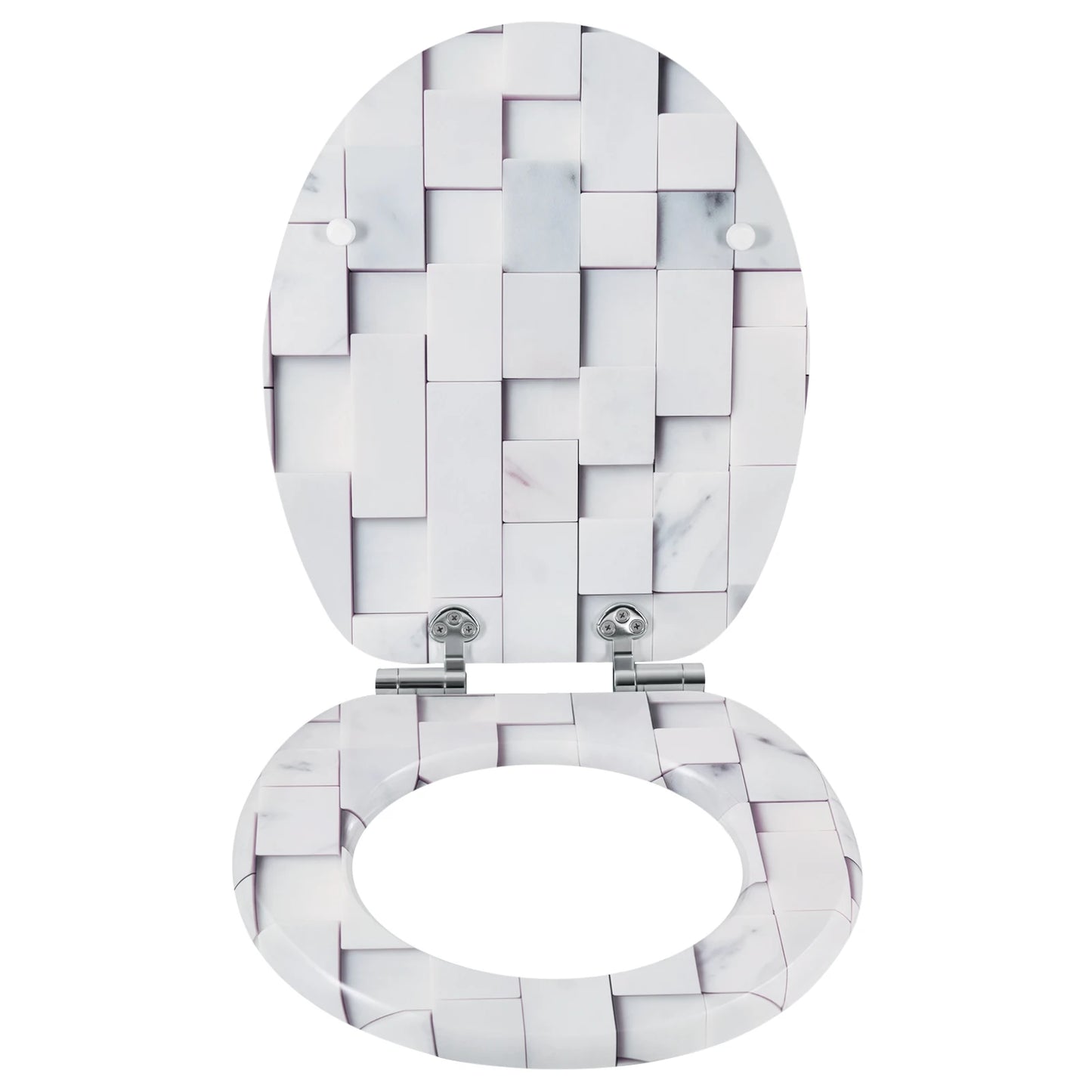 O-förmiger Toilettensitz, verstellbare Scharniere, Toilettendeckel mit Motiv, Soft-Close-Mechanismus für Badezimmer