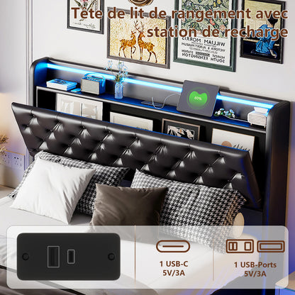 Polsterdoppelbett 140 x 200 cm mit Kopfteil, Bett mit Lattenrost aus Metallrahmen, PU Betten mit großem Stauraum, hydraulischer