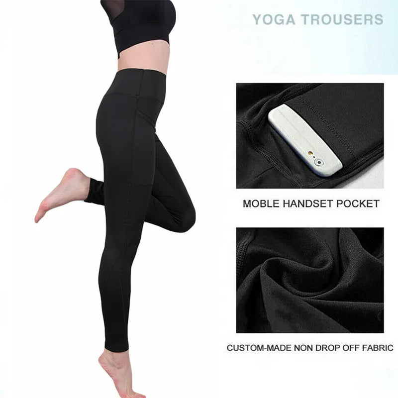 Winter Tummy Control Solid Color High Waist Women Fitness Leggings Push Up Pockets Butt Lift Yoga Pants Sport Running Woman Pant.