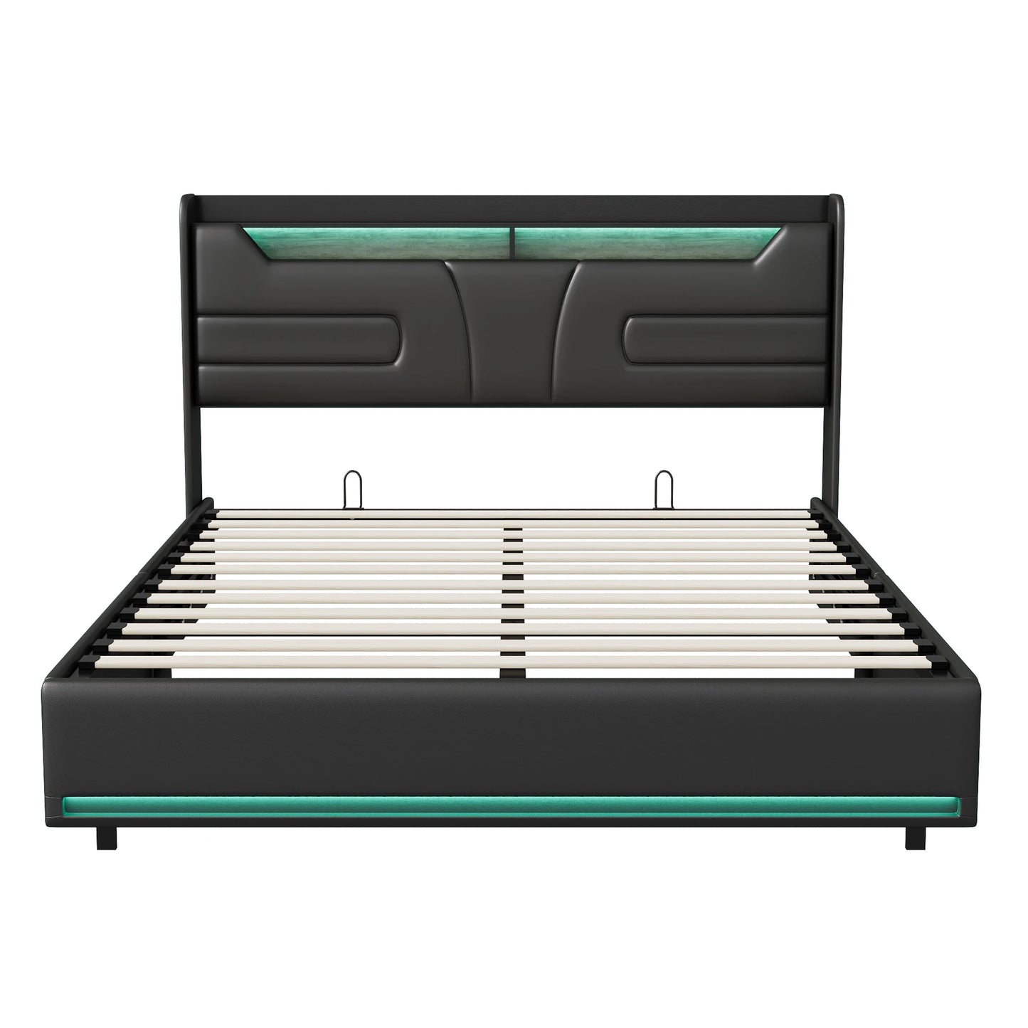 Rosahqnda 140X200,Double Bed,Upholstered Bed,LED and USB Chargable,Hydraulic Storage Bed,Headboard Storage,Bedroom,Black,PU