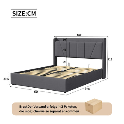 Double Bed,Storage Back and USB Rechargeable,Large Storage Bed,Suitable for Adults or Teenagers,Beige/Grey,Linen