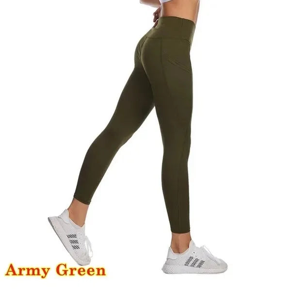 Winter Tummy Control Solid Color High Waist Women Fitness Leggings Push Up Pockets Butt Lift Yoga Pants Sport Running Woman Pant.