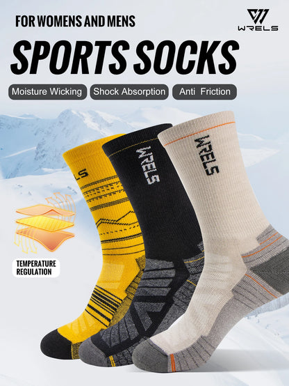 WRELS Merino Wool Socks Hiking Running Socks Soft Lightweight Shock Absorption Damping Mid-Calf Breathable Ankle Cycling Socks.