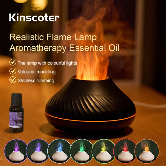 KINSCOTER Volcanic Aroma Diffuser Essential Oil Lamp 130ml USB Portable Air Humidifier with Color Flame Night Light.