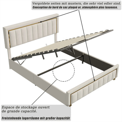 Rosahqnda Gepolstertes Plattformbett mit hydraulischem Stauraumsystem, Doppelbettrahmen, modernes Boxspringbett, ohne Matratze