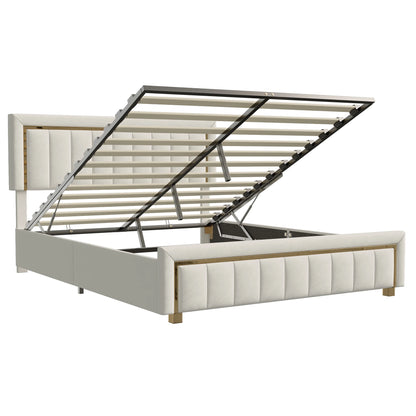 Rosahqnda Doppeltes gepolstertes hydraulisches Bett, 140-160 * 200 cm, großer Stauraum, Gästebett, Samt, schwarz, beige