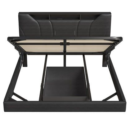 WoodenAura Doppelbett, gepolstertes Bett, Stauraum, Kopfteilbett mit USB-Aufladung, Stauraumbetten 140 x 200 cm, ohne Matratze