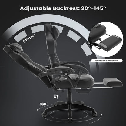 WOLTU Drehbarer Gaming-Rennstuhl, Schreibtisch, Büro, Computerstuhl, Sportsitz mit Kopfstütze, Lendenkissen, Fußstütze, Gamer-Stuhl