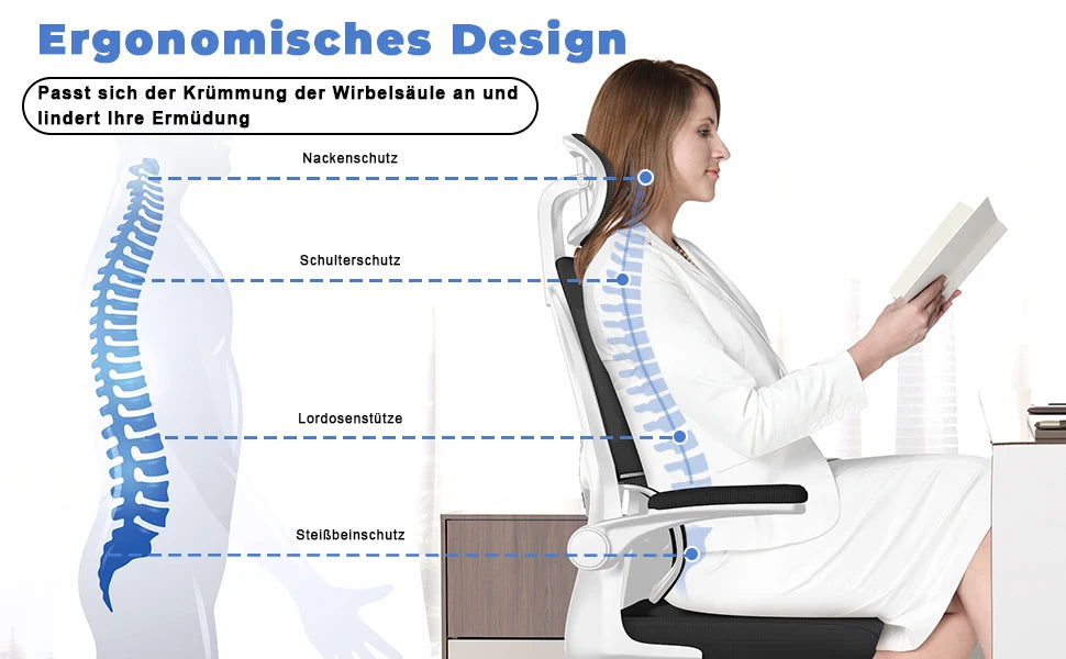Ergonomic Office Chair Desk Chair with Folding Armrests Height-Adjustable Breathable Backrest Swivel Gaming Chair