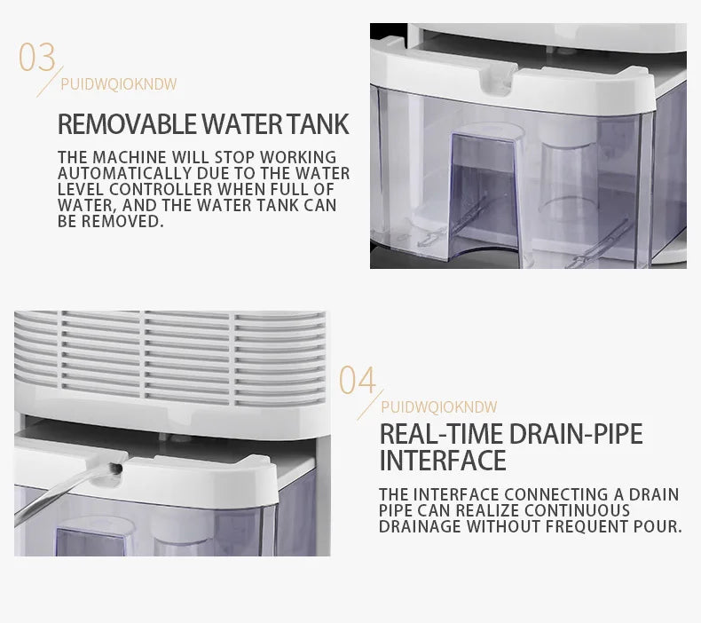 Dehumidifier and Air Purifier 2 in 1 Moisture Absorber Household Mute Bedroom Basement Remote Control Timing External Water Pipe.