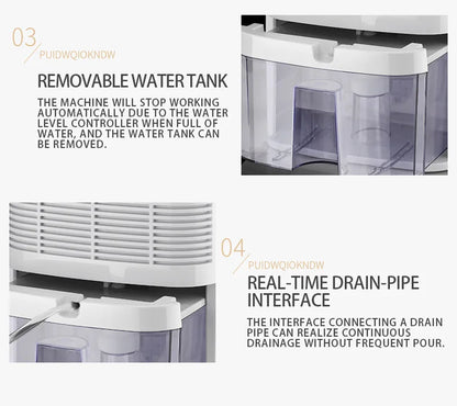 Dehumidifier and Air Purifier 2 in 1 Moisture Absorber Household Mute Bedroom Basement Remote Control Timing External Water Pipe.