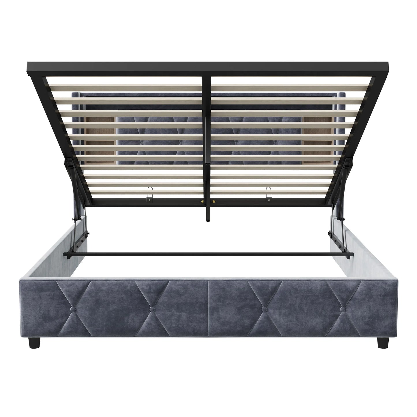 UrbanLuxe Bettgestell 140x200 cm mit LED-Lichtleiste und Dual-USB-Ladeanschluss, Bett mit Stauraum, Lattenrost, Samt, grau