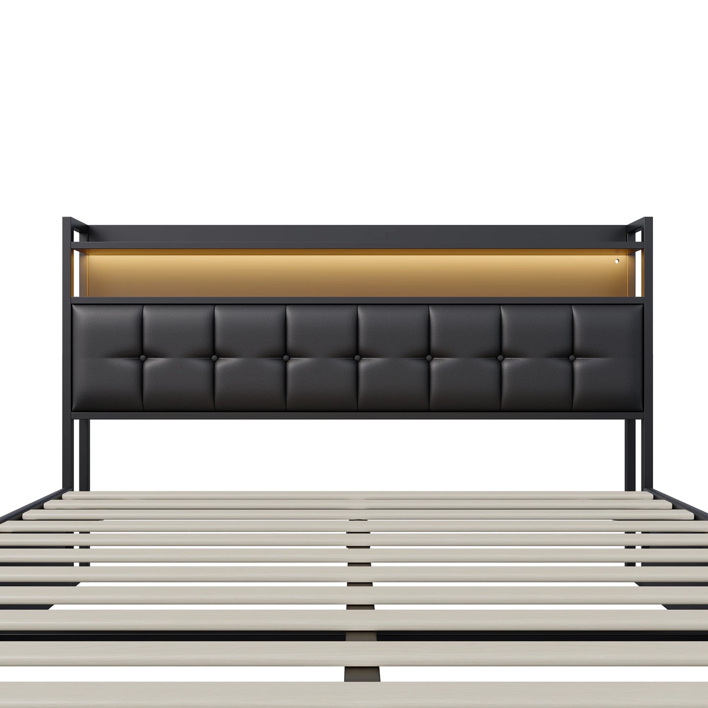 Rosahqnda Multifunctional Double Bed,Rechargeable,LED and Hydraulic Storage,Teen Bed,140/160 x 200 cm,Linen/PU,Grey,Black.