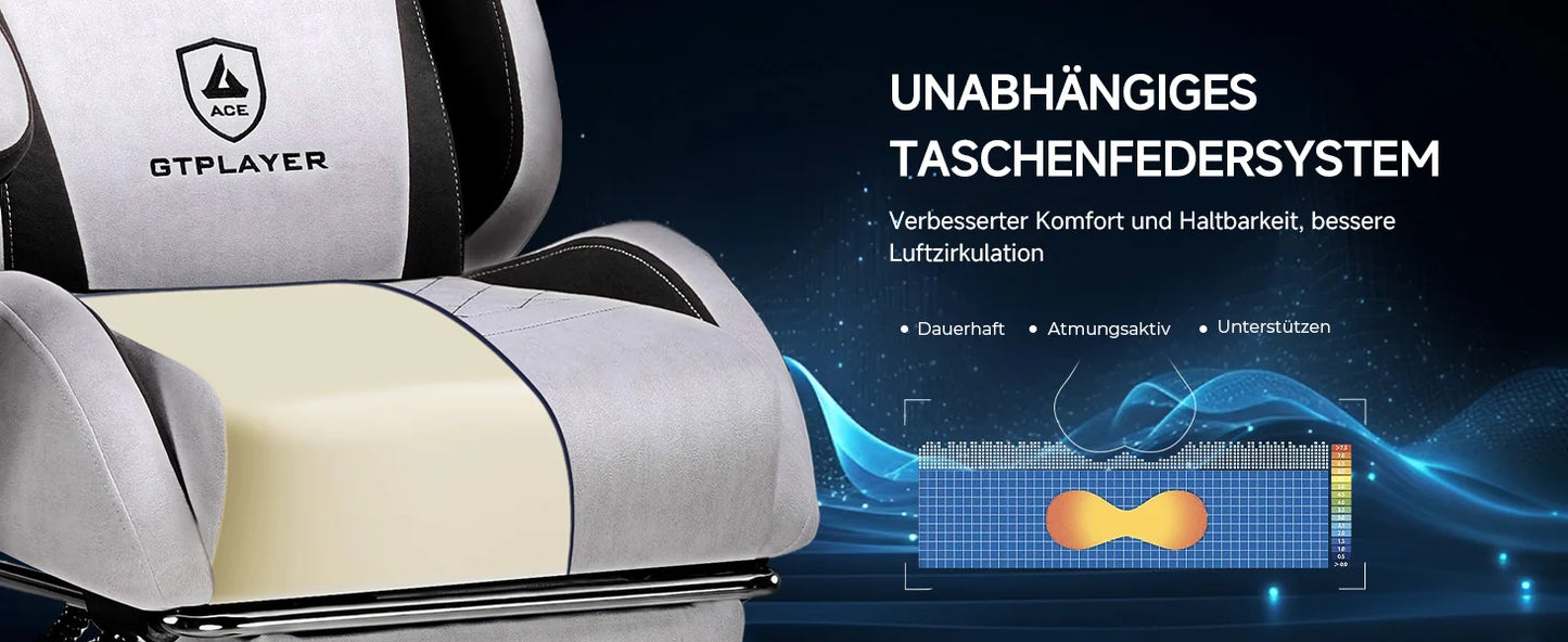 GTPLAYER Gaming Stuhl, Ergonomischer Gamer Stuhl aus Kunstleder-Stoff mit Lendenwirbelstütze, PC-Stuhl mit verbreiterter Rückenl