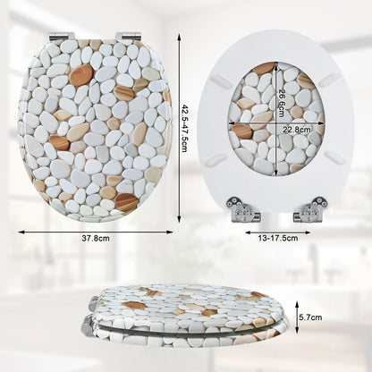 O-förmiger Toilettensitz, verstellbare Scharniere, Toilettendeckel mit Motiv, Soft-Close-Mechanismus für Badezimmer