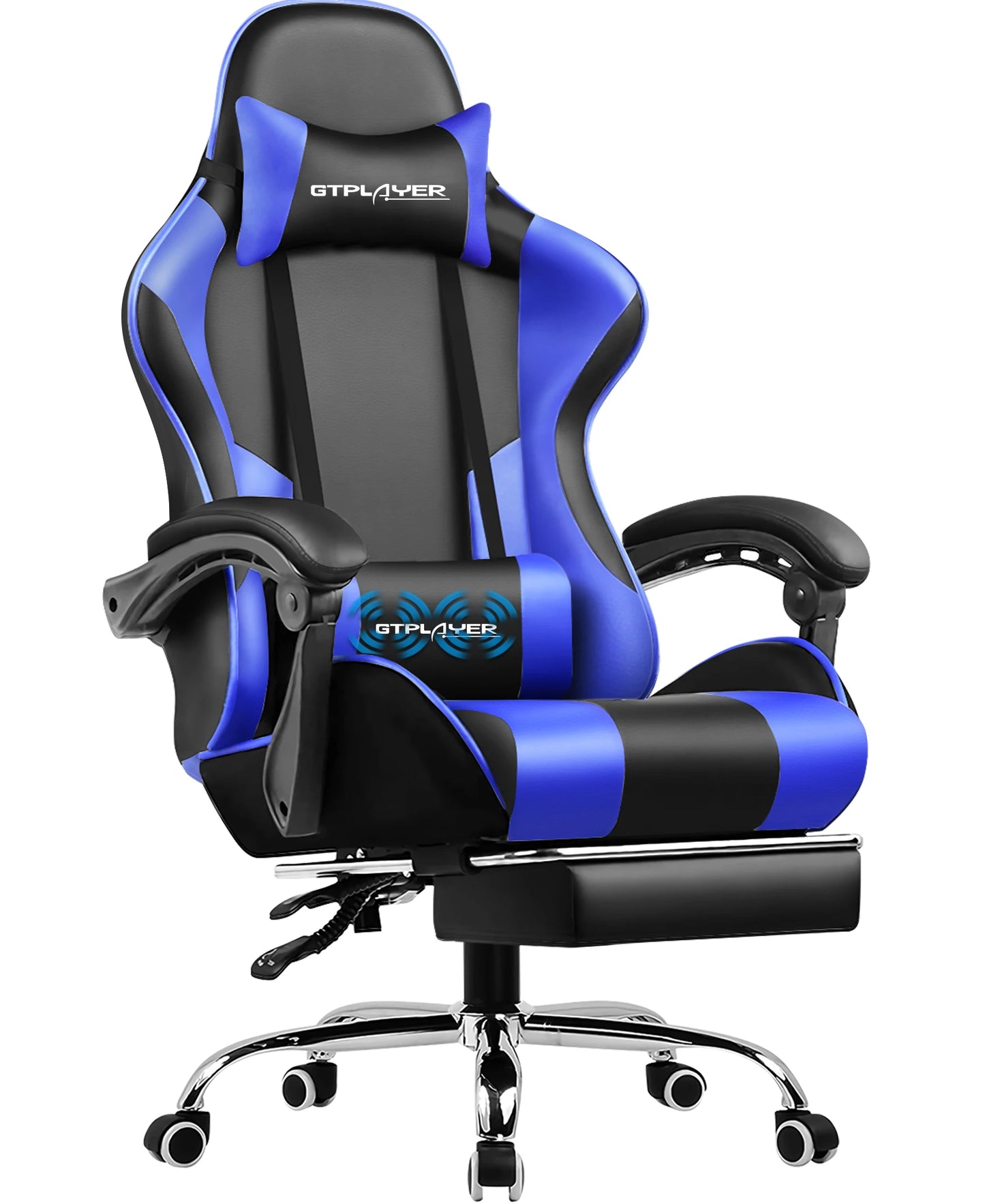 GTPLAYER Gaming Stuhl mit Massage, Ergonomischer Schreibtischstuhl mit Fußstütze, Kopfstütze, Drehstuhl für Büro und Gamer