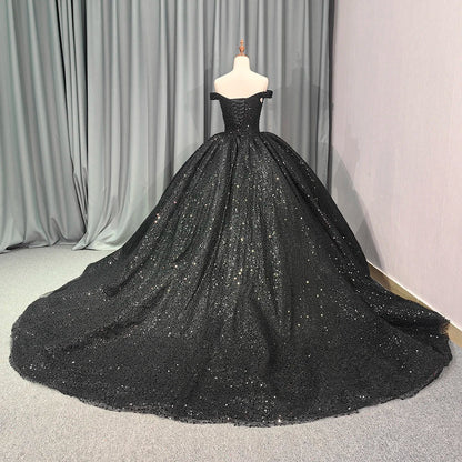 Jancember 6679 Black Off Shoulder Teenage Sequins Birthday Party Formal Quinceanera Dresses.