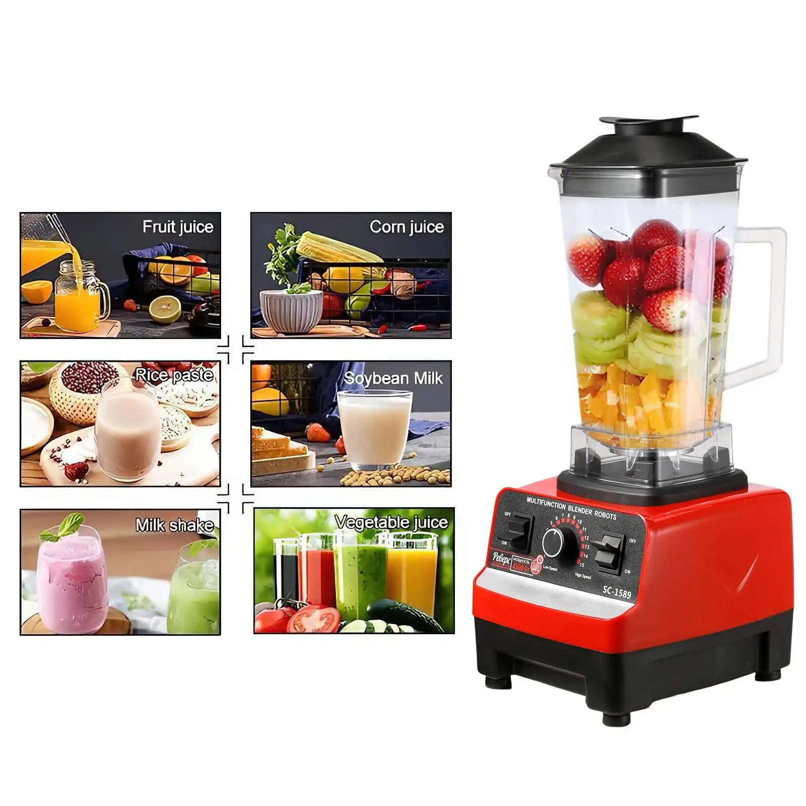 2 IN 1 Electric Blender 2000W High Power Heavy Duty Blender Food Processor Smoothie for Kitchen Juicer Durable Stationary Blende.