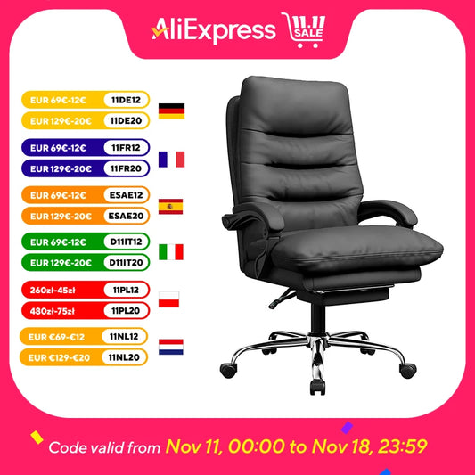 Executive Office Chair Big and Tall Office Desk Chair Home Ergonomic Computer Chair PU Leather Recliner with Foot Rest