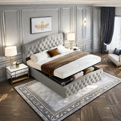 Rosahqnda hydraulisches Bett im modernen Stil, Stilvolles Doppelbett für Jugendliche, Kinder und Erwachsene, ohne Matratze