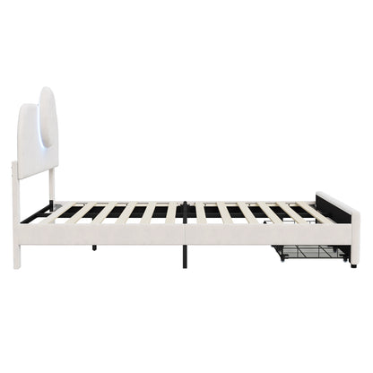 WoodenAura Gepolstertes Doppelbett, 140 x 200 cm mit LED, gepolstertes Bettgestell mit verstellbarem Kopfteil und Lattenrost