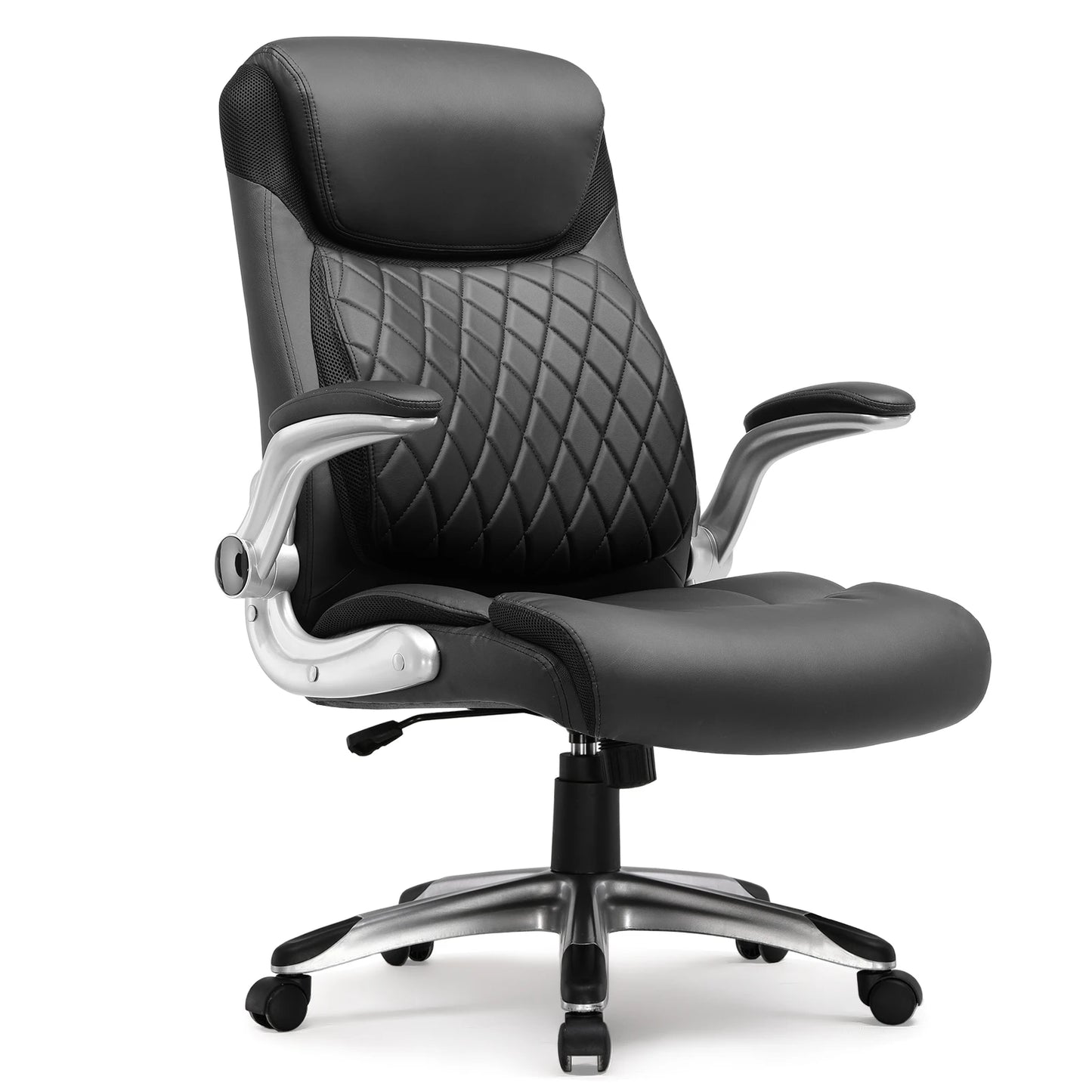 COMHOMA Bürostuhl Ergonomisch, Schreibtischstuhl mit klappbaren Armlehnenmit und Hoher Rückenlehne, Kratzfeste Leder