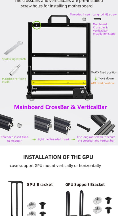 METALFISH BlockCase Aluminum Open Frame Case Support ATX/M-ATX Mainboard GPU Mount Horizontally 240 Water Cooler Gaming Cabinet.