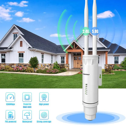 2*5dBi Antenna Long Range WiFi Base Station Amplifier High Power AC1200 Outdoor Access Point 2G&5G Omnidirection Router Repeater.