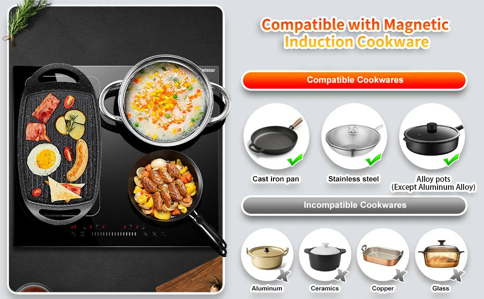 Karinear Built-in 4-Burner Induction Cooktop, electric Induction Hob with Flexzone, Slider Control, Timer, Boost Function, 7200W.