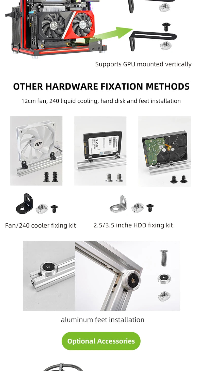 METALFISH BlockCase Aluminum Open Frame Case Support ATX/M-ATX Mainboard GPU Mount Horizontally 240 Water Cooler Gaming Cabinet.