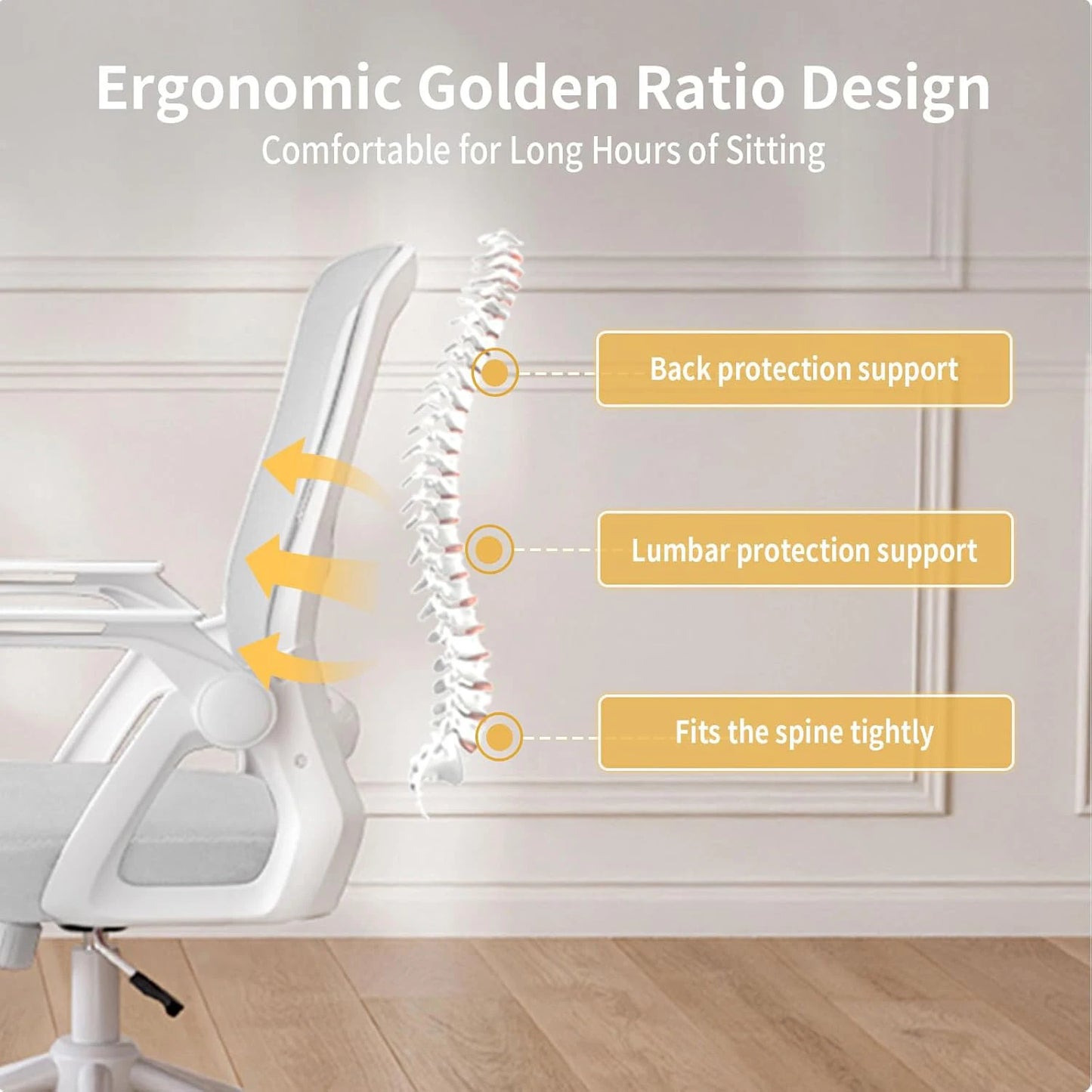 Office Chair Ergonomic Mesh Flip-Up Arms Gaming Chair with Mid Back Cushion Lumbar Support for Home Bedroom Working