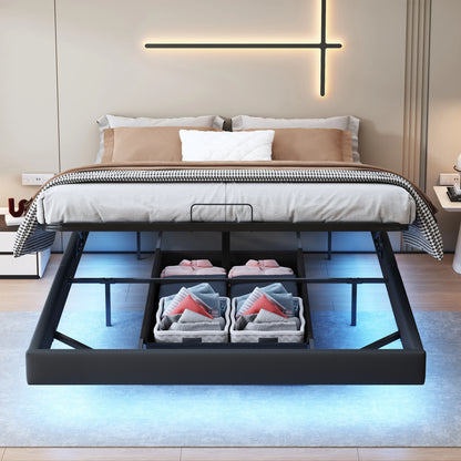 Rosahqnda Doppelbett 160 x 200 cm mit LED-Beleuchtung, Lattenrost aus Metall, schwebender Bettrahmen mit Licht, Schwarz (ohne Matratze)