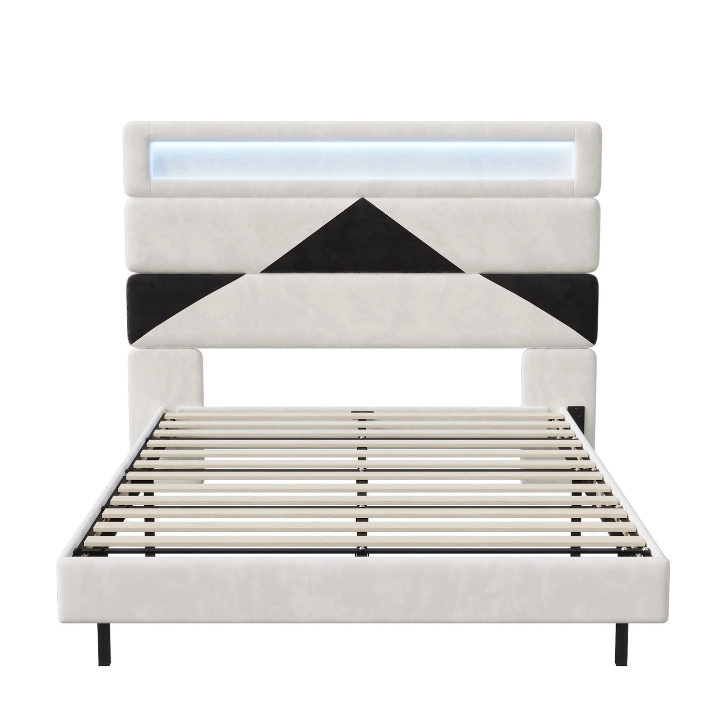 WoodenAura Polsterbett 160x200cm mit LED-Beleuchtung, Bettrahmen mit Lattenrost, verstellbares Kopfteil, Jugendbett