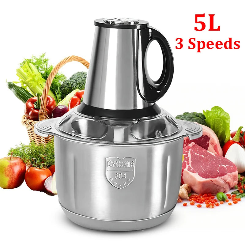 2L/5L Electric Meat Grinder Food Processor Chopper Stainless Steel Kitchen light Machine Chopper Slicer Machine Home Grinder.