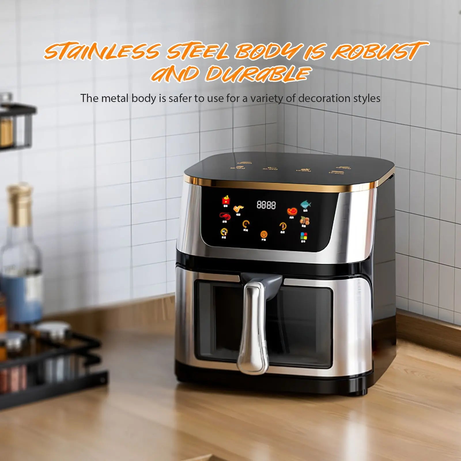 1400W 8L Air Fryer Stainless Steel Visible wide Capacity Electric Oven Touch glass Multifunctional Electric Fryer.