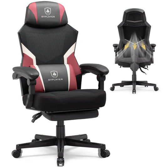 GTPLAYER Gaming Stuhl mit Fußstütze, ergonomischer Bürostuhl mit Netzrückenlehne, Schreibtischstuhl Gaming Sessel aus Stoff