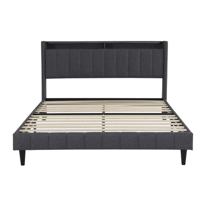 WoodenAura Polsterbett 140×200 cm, Doppelbett mit Stauraum-Kopfteil und Lattenrost, Jugendbett mit LED-Licht und USB-Anschluss