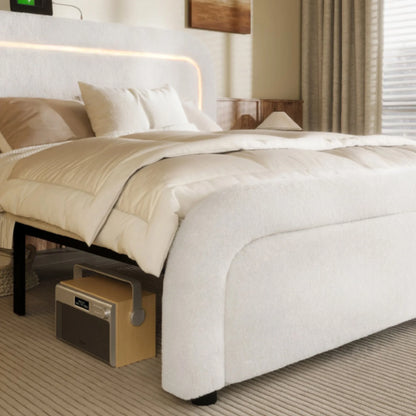 Polsterbett Doppelbett mit USB-Ladeanschluss,LED-Beleuchtung, Funktionelles bett mit Höhenverstellbarem Kopfteil(Ohne Matratze)