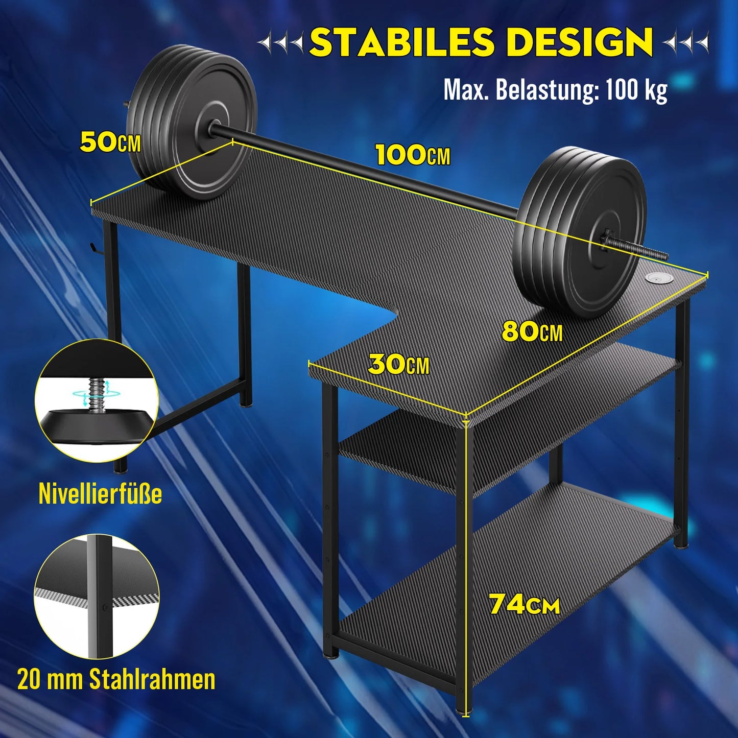 COMHOMA Schreibtisch Gaming Tisch mit Regal, Eckschreibtisch 100cm Computertisch L Form, PC Tisch für Büro, Heimbüro