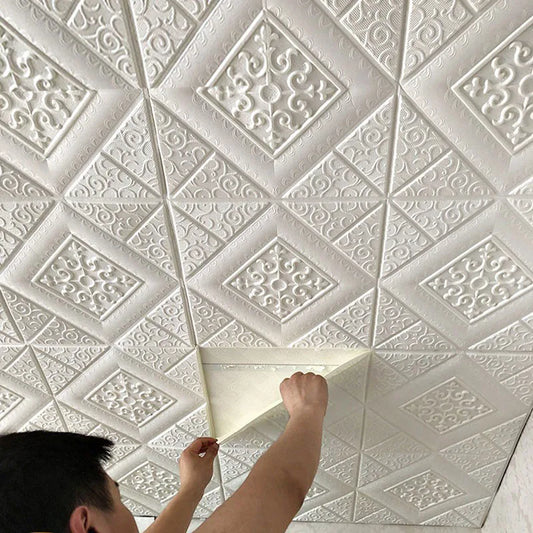 10Pcs 70*70cm Ceiling Wallpaper 3D Brick Waterproof Wall Stickers Foam Wall Paper Self-Adhesive Home Decor